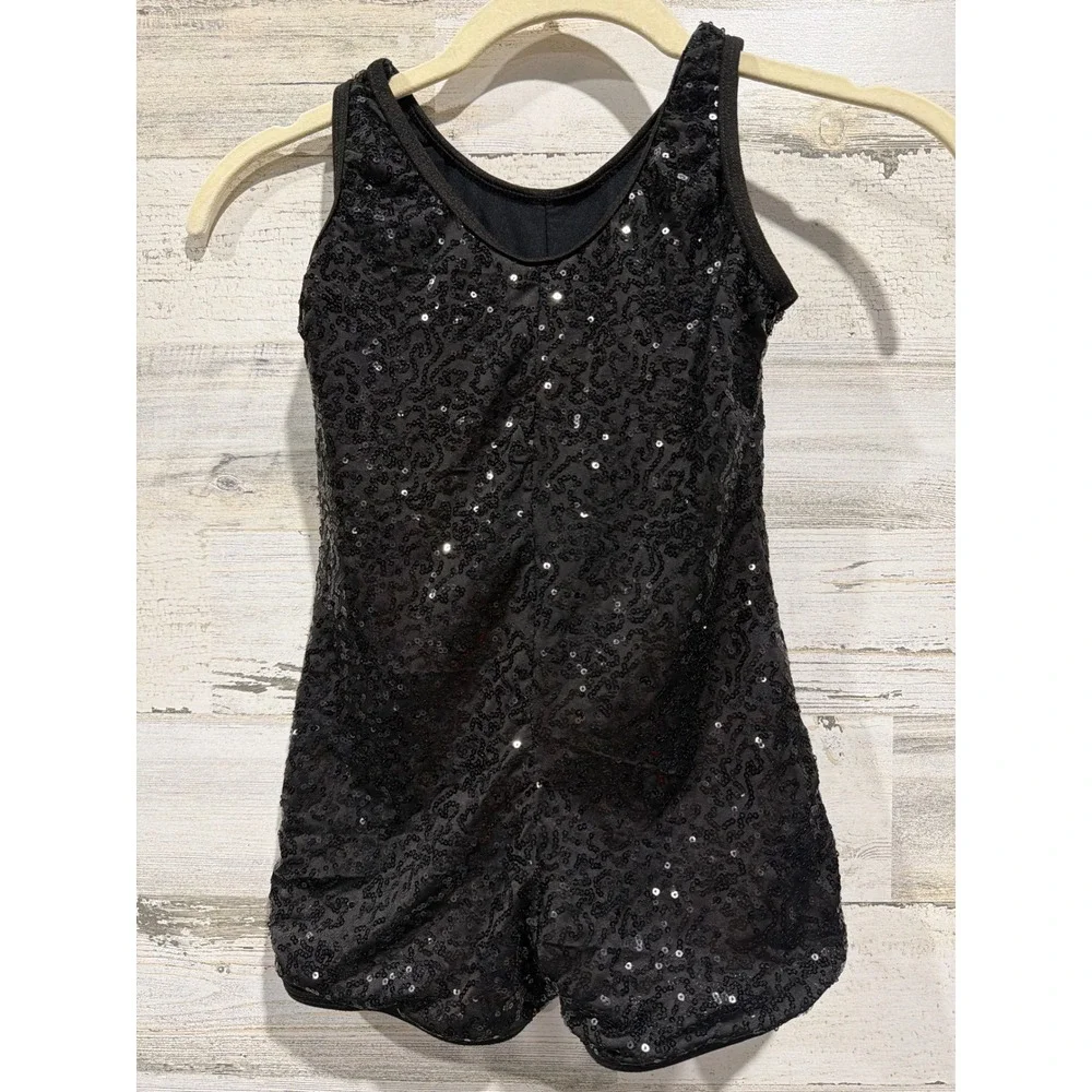 Revolution Dancewear‎ Romper Girls MC Black Sequin Sleeveless Performance EUC